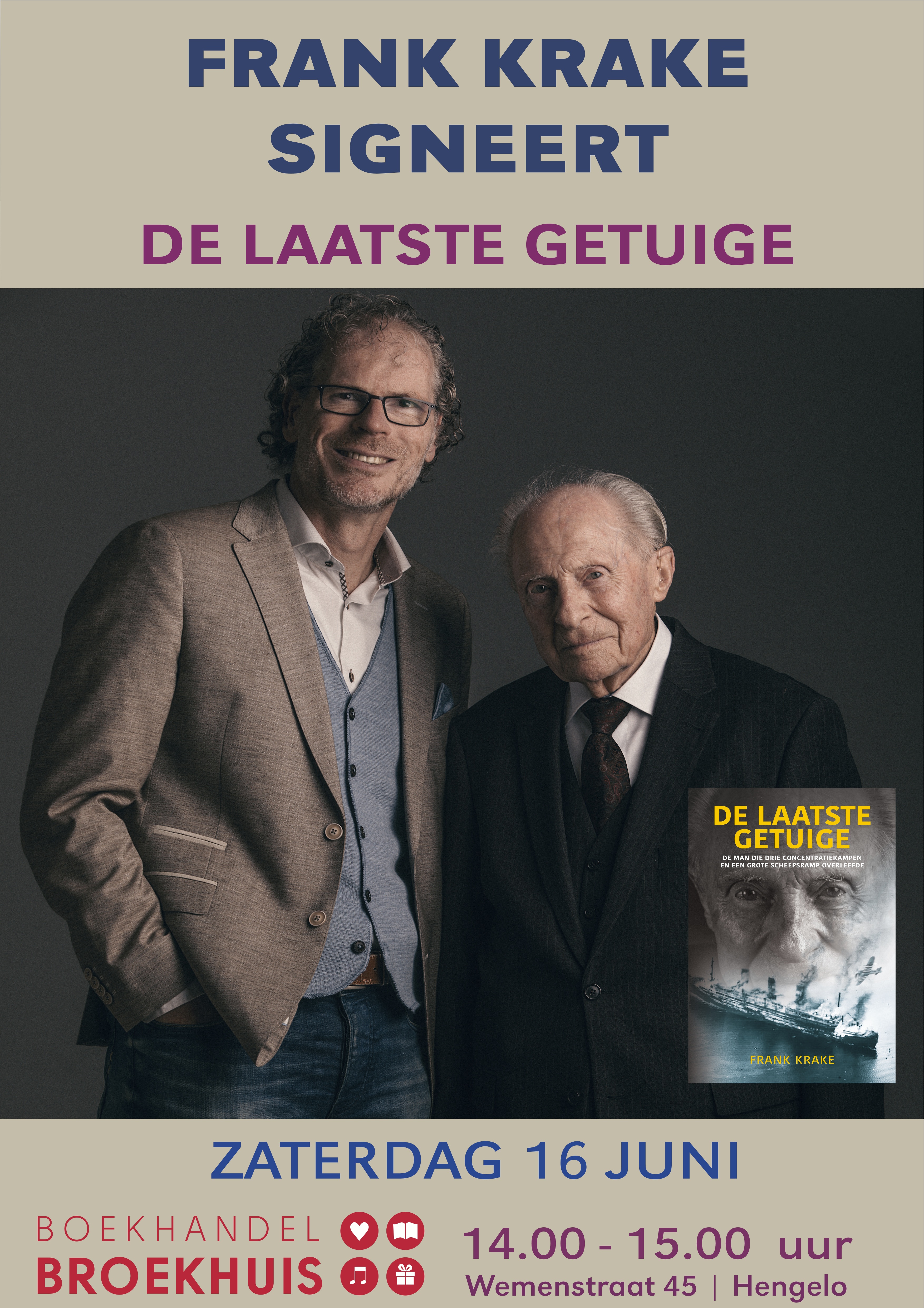 FRANK KRAKE SIGNEERT DE LAATSTE GETUIGE OP 16 JUNI IN HENGELO
