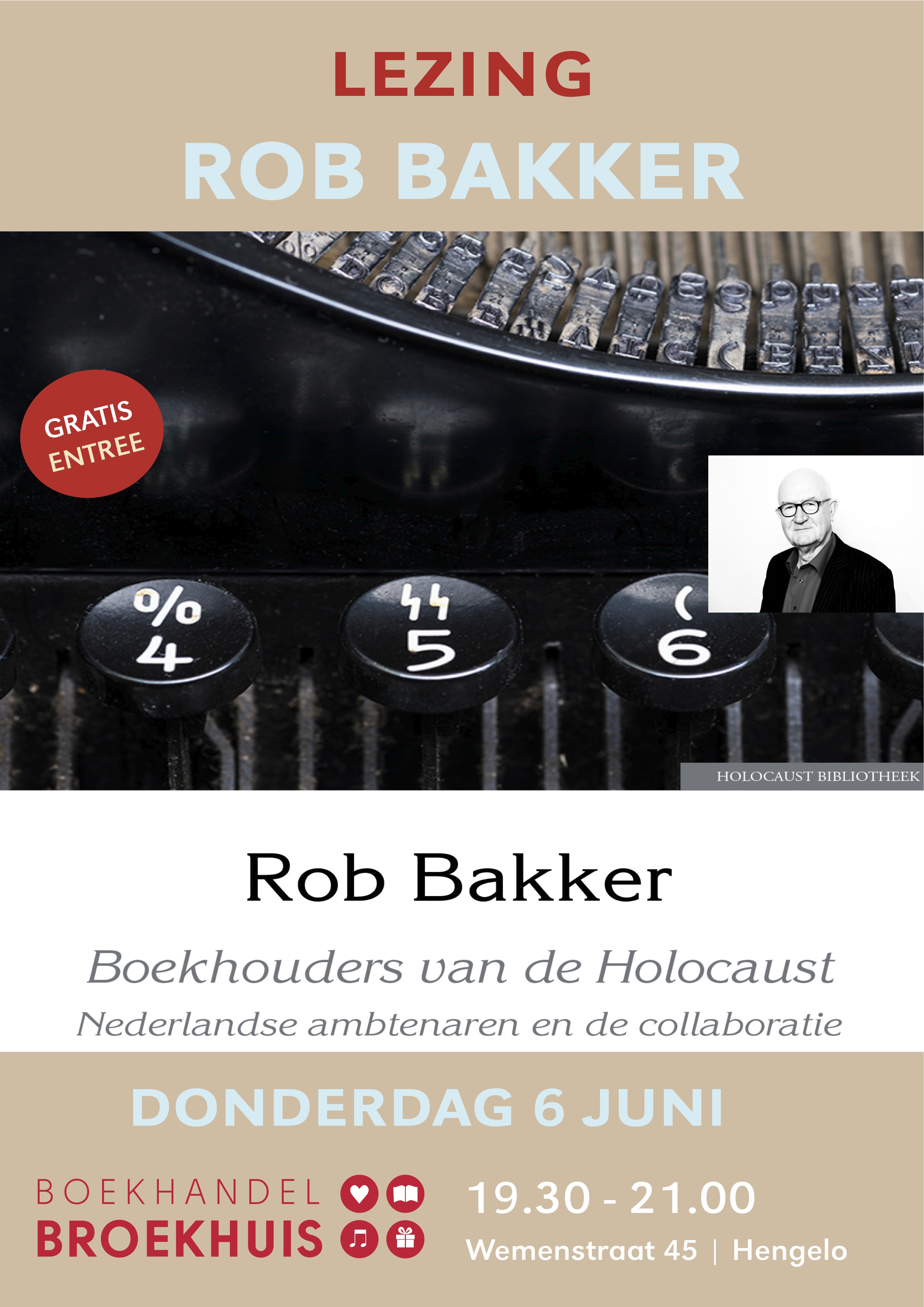 Lezing 'De boekhouders van de Holocaust', door Rob Bakker op 6 juni in Hengelo