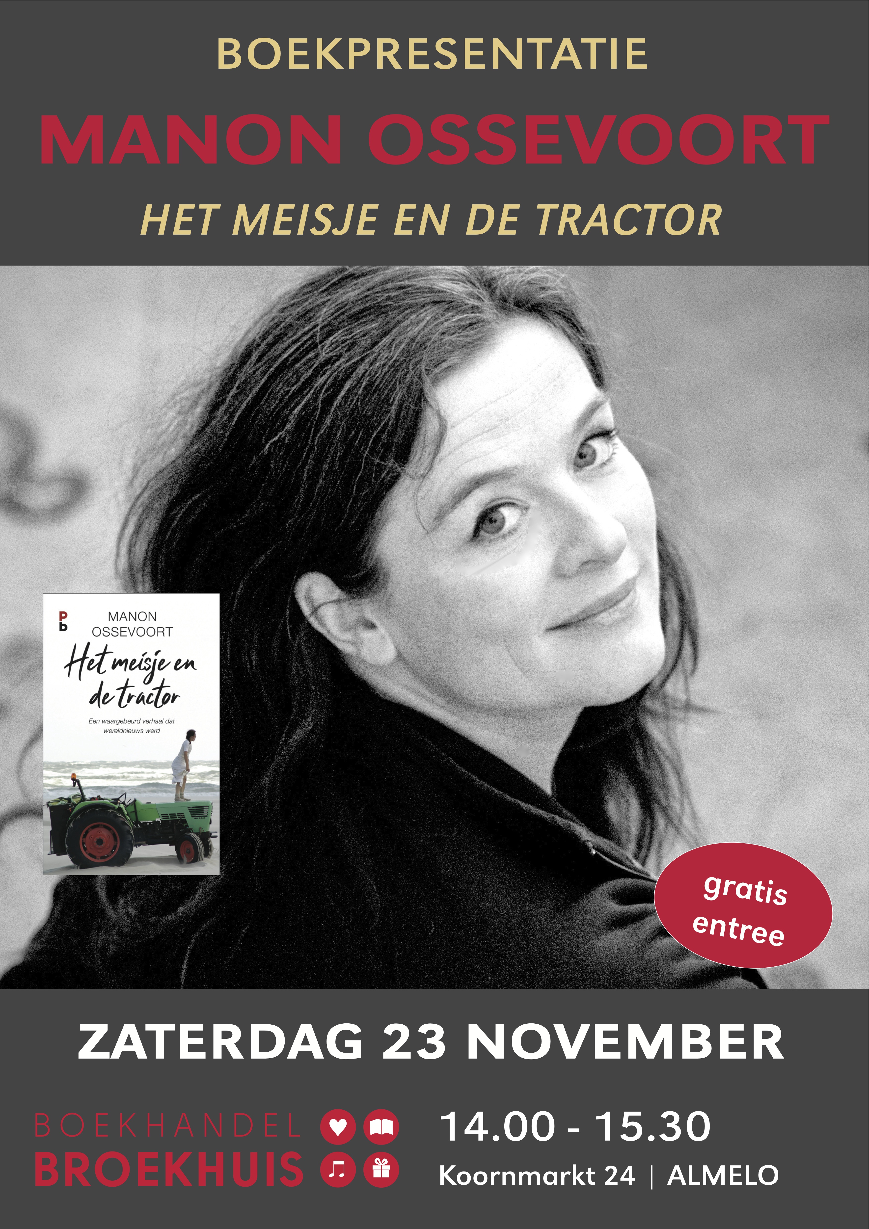 Boekpresentatie 'Het meisje en de tractor' van Manon Ossevoort op 23 november in Almelo