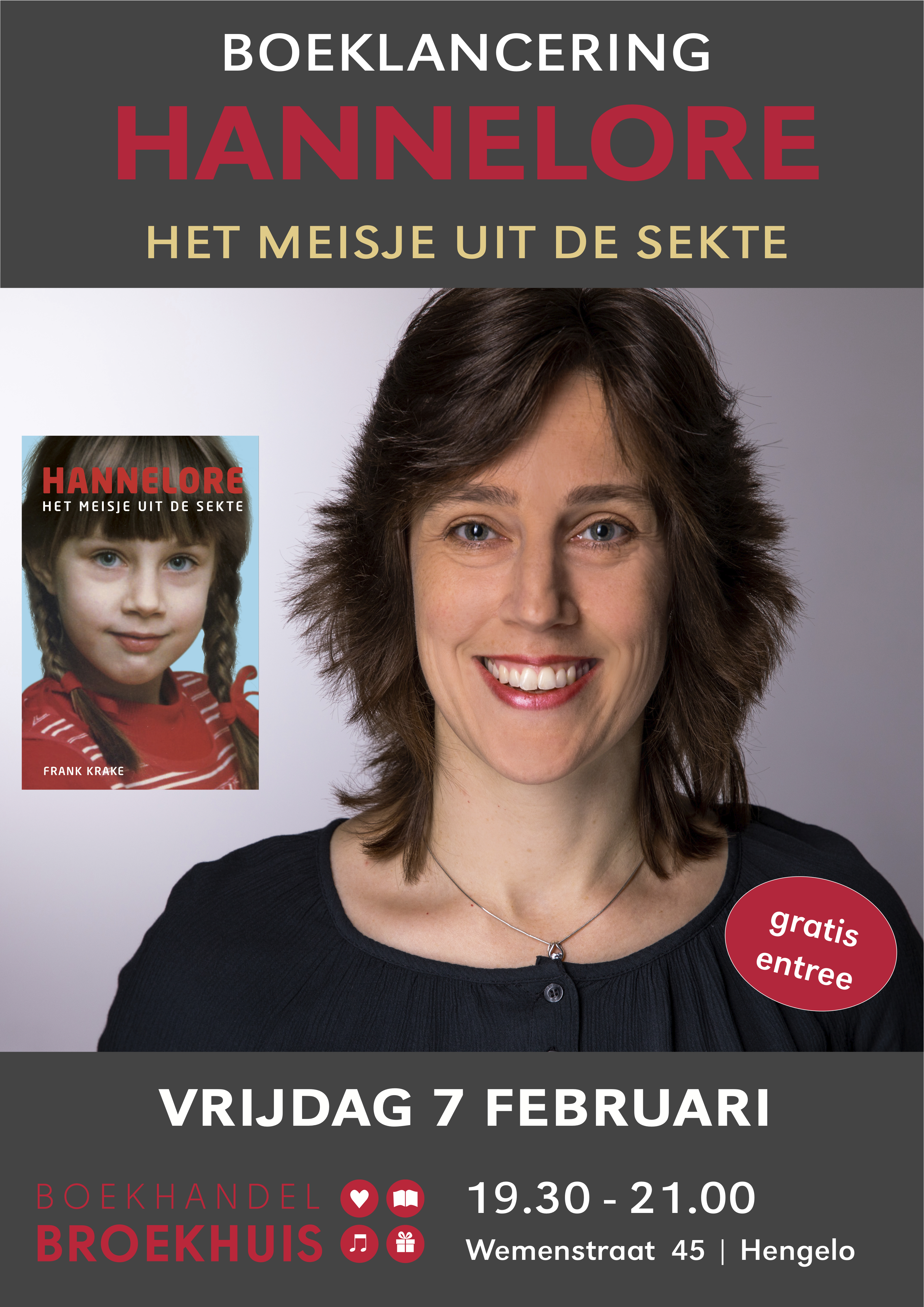 Boeklancering 'Hannelore' van Frak Krake op 7 februari bij Broekhuis Hengelo