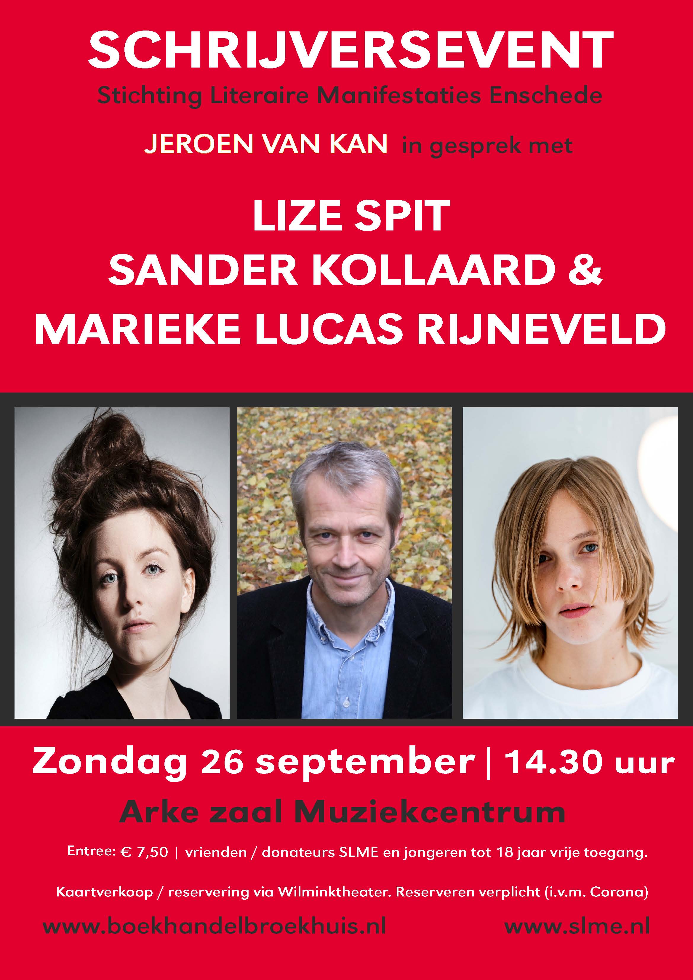 Schrijversevent Marieke Lucas Rijneveld, Lize Spit en Sander Kollaard op 26 september