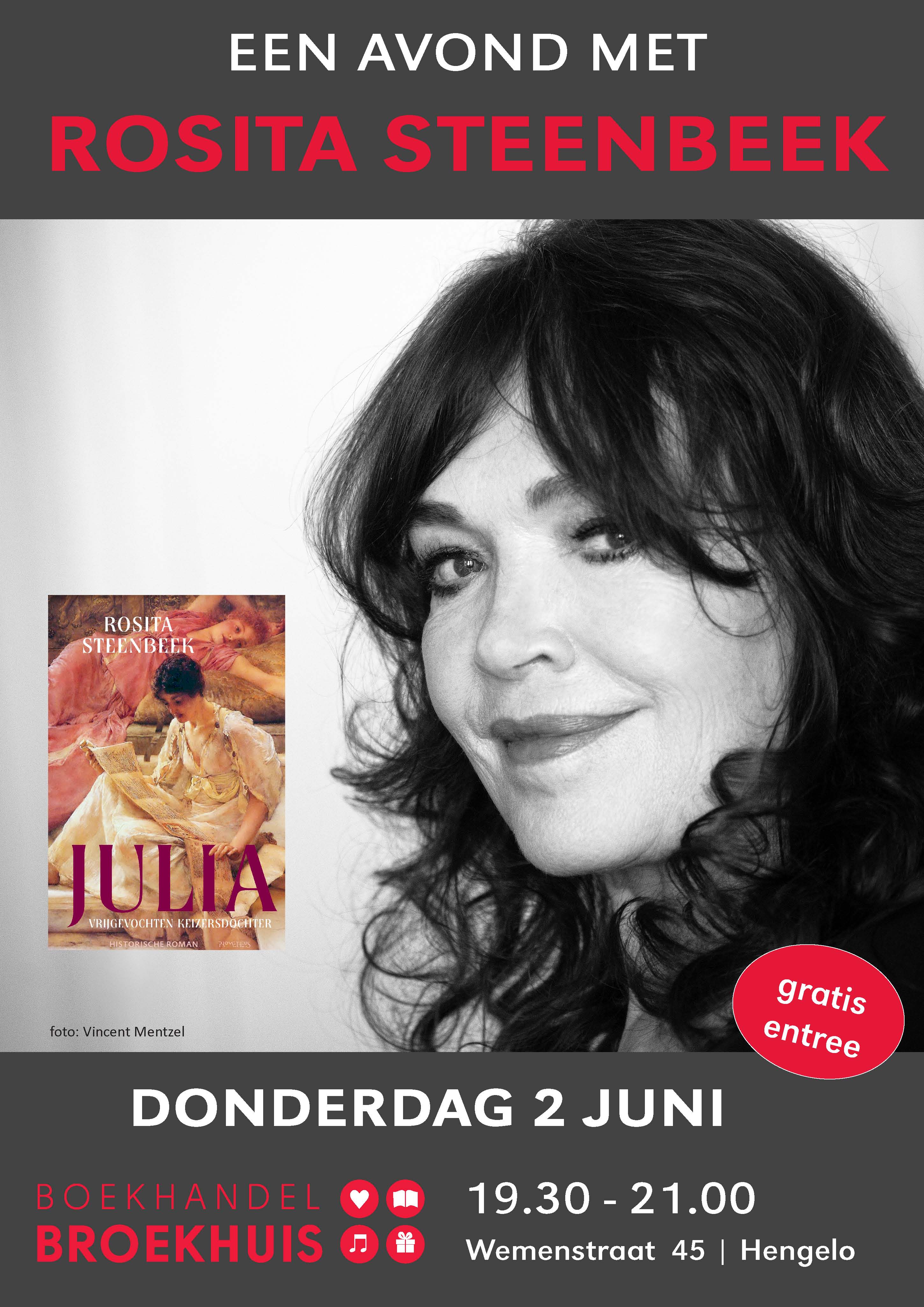 Een avond met Rosita Steenbeek op 2 juni bij Broekhuis Hengelo