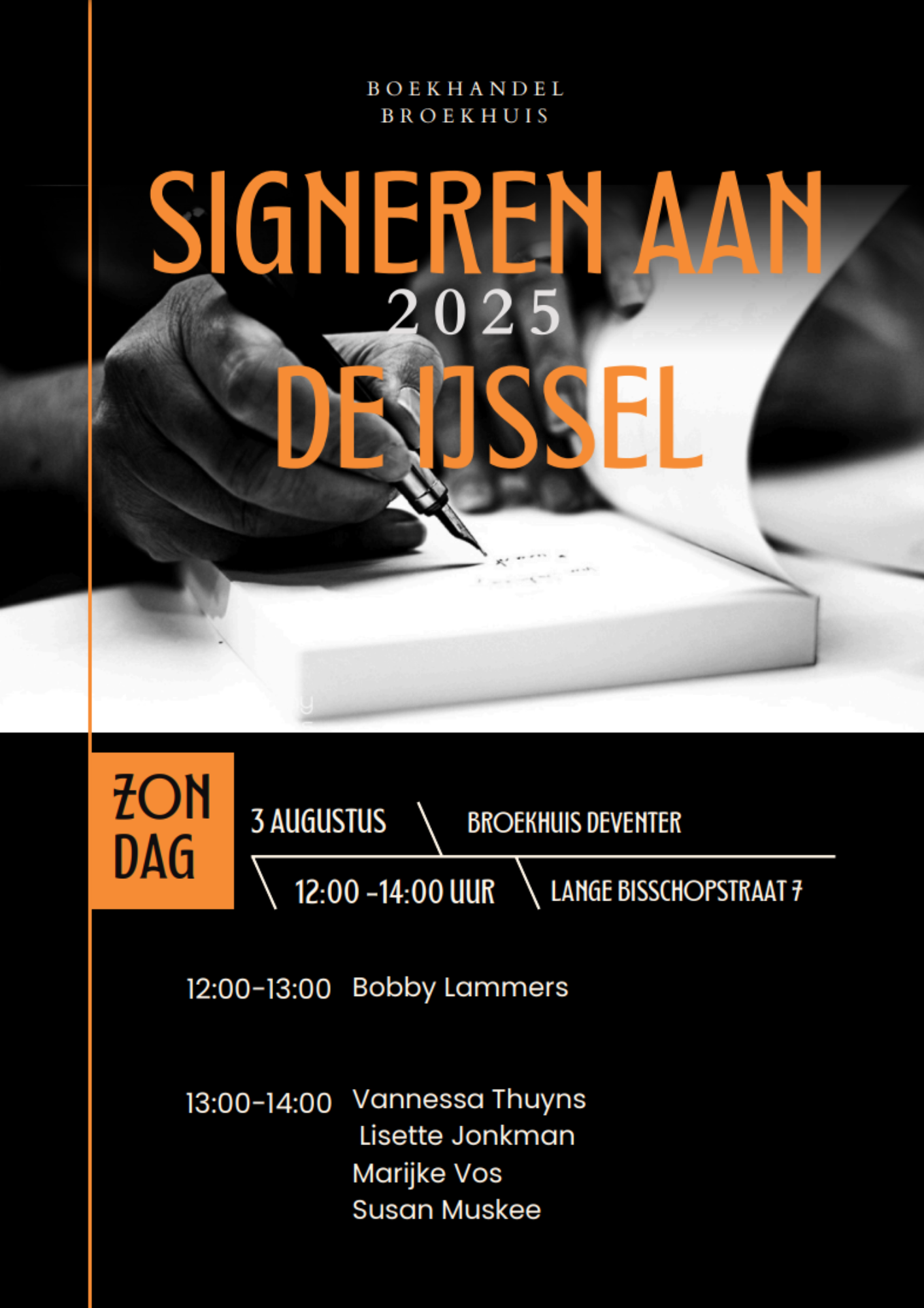 Signeren aan de IJssel tijdens de Deventer Boekenmarkt op zondag 3 augustus